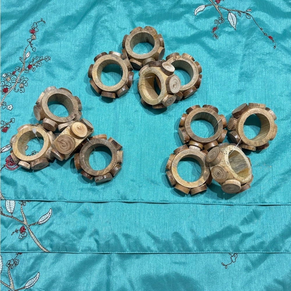 Handcrafted Wooden Napkin Rings - Natural Brown Set of 12